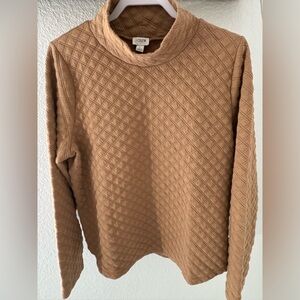 J. Crew Ladies Quilted Pale Mocha Mock Neck Long Sleeve Pullove Quilted Pullover